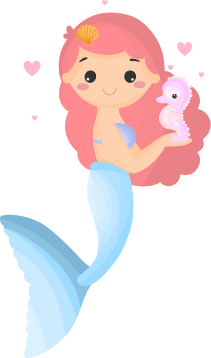 Cartoon Mermaid and Seahorse